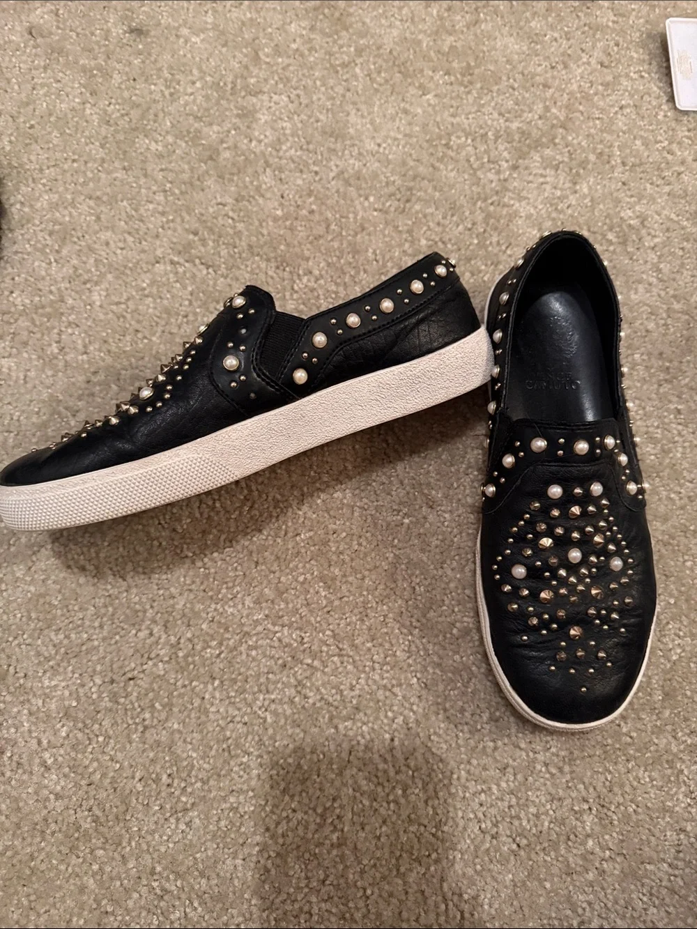 Vince Camaro Women's Black Slip-On Stud & Pearl Embellished Sneakers